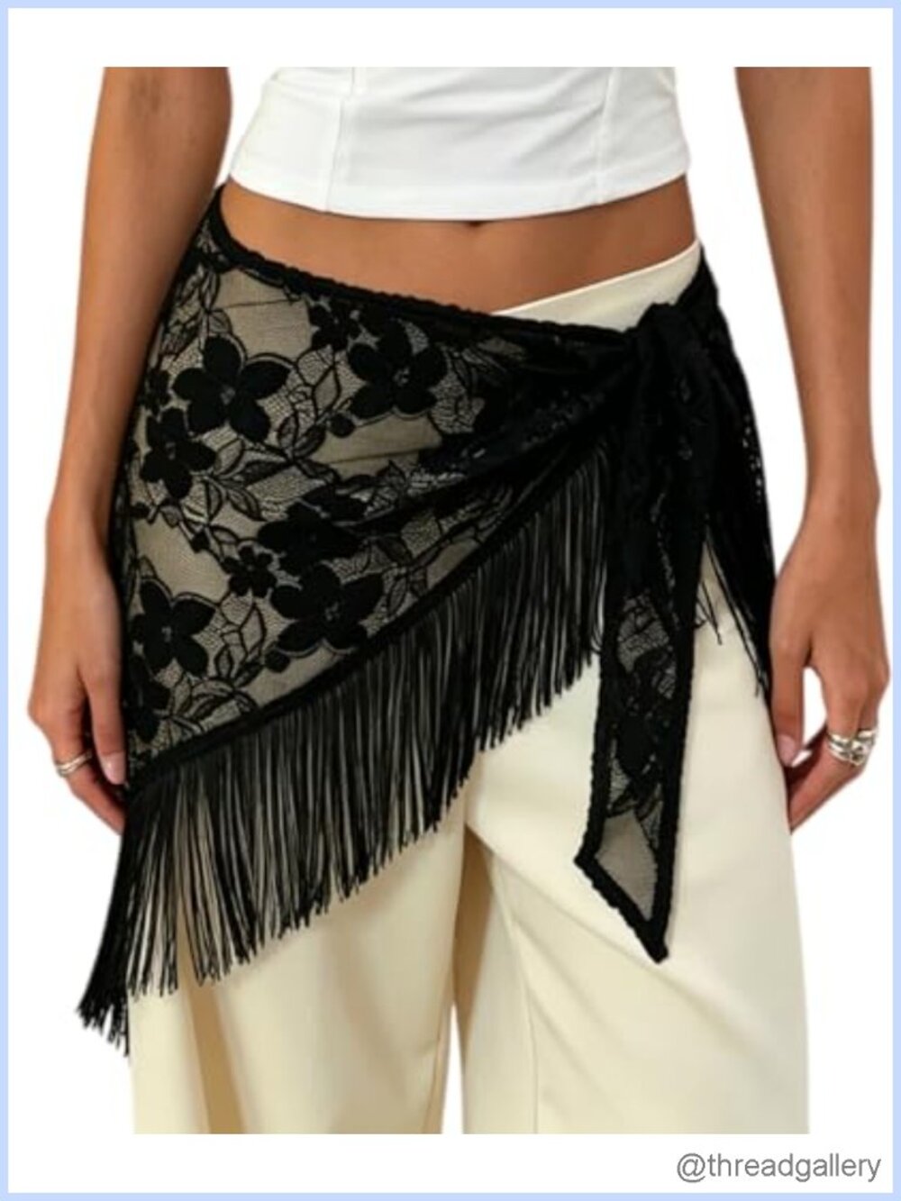 NUFIWI Women Floral Embroidered Sheer Lace Mesh Waist Scarf Bandana Wrap Belt